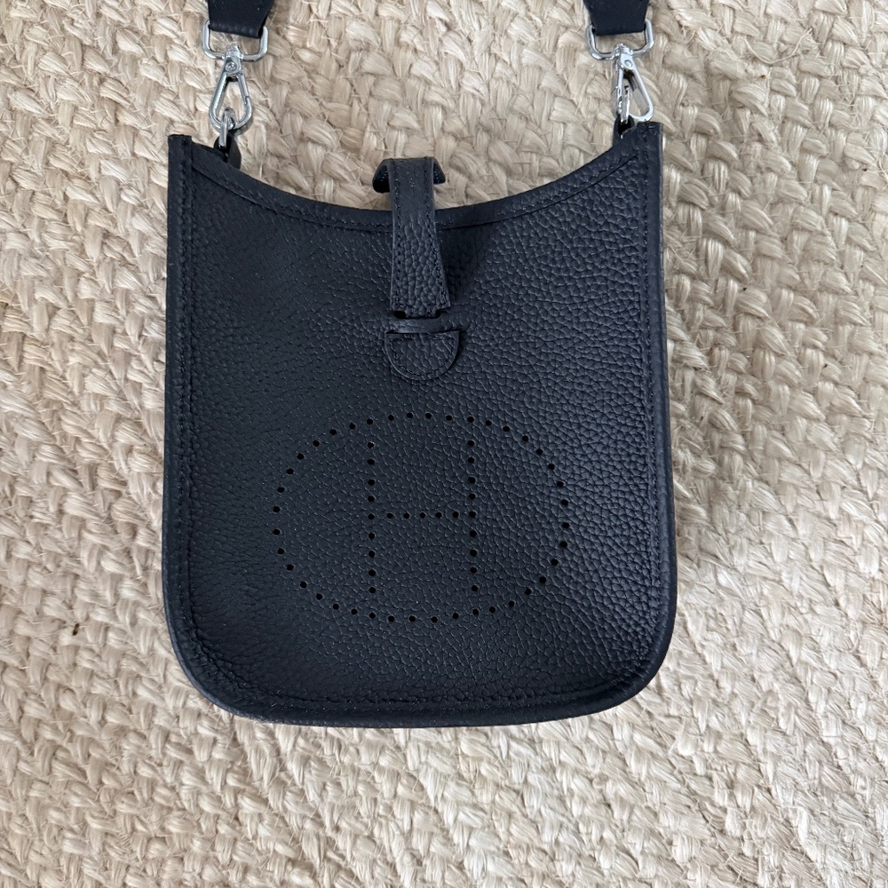 Black Crossbody H bag, real leather Mini size
